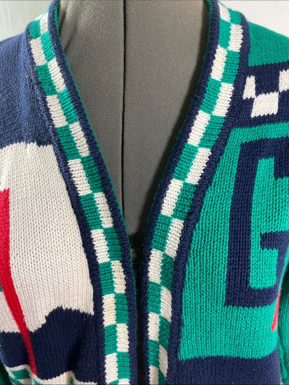 HKA golf themed knit cardigan sweater colorblock & golf graphic details size S - Picture 2 of 8